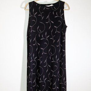 Long sleeveless dress, leafy pattern